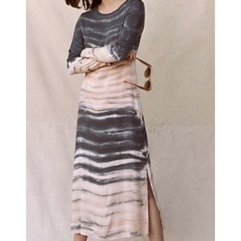 Anthropologie Dolan Tie Dye Midi Dress Gray Peach Long Sleeve Small